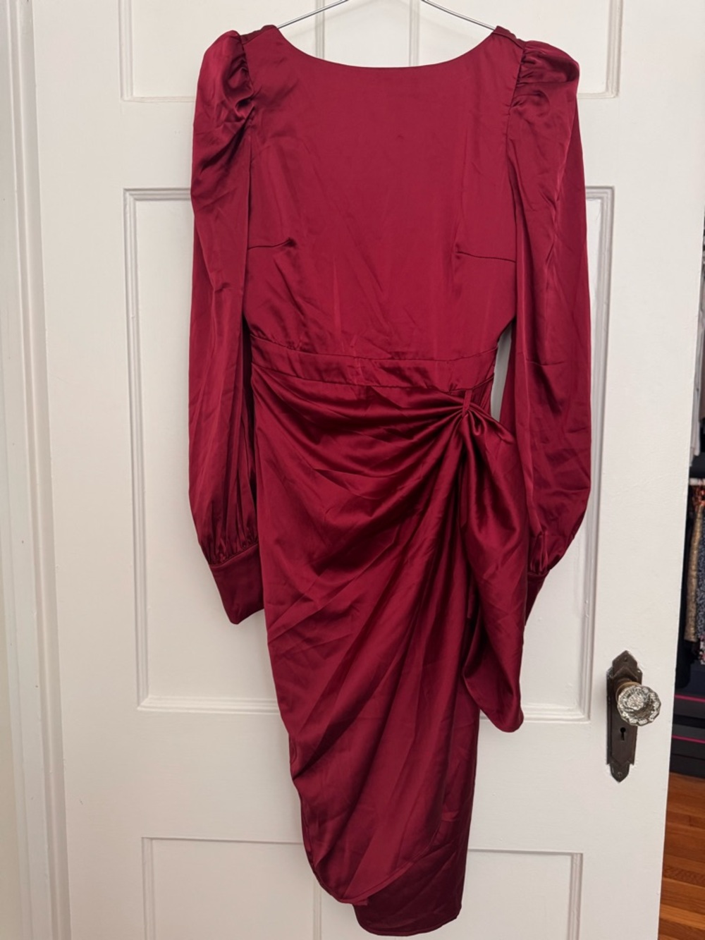 Women's Long Sleeve Satin Dress in Deep Burgundy